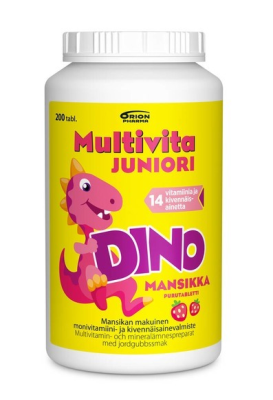 MULTIVITA JUNIORI DINO MANSIKKA MONIVITAMIINI (1 × 200purutabl) – Koivu  Apteekki, Tampere I Palvelua terveytesi hyväksi