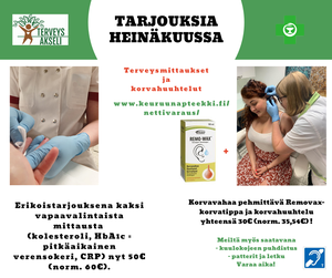 Terveyspisteen heinäkuun tarjouksia