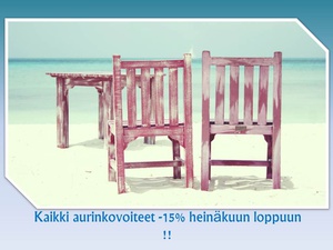 Kaikki aurinkovoiteet -15% heinäkuun loppuun!