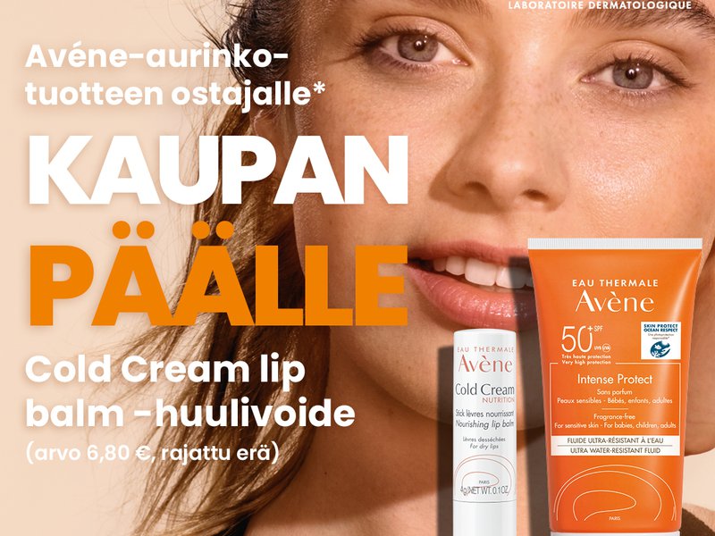 Kesäkuussa Avene aurinkotuotteen ostajalle kaupan päälle Cold Cream lip balm -huulivoide