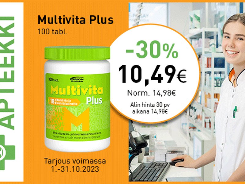 Lokakuun etuna Multivita Plus monivitamiini 100 tabl. -30%
