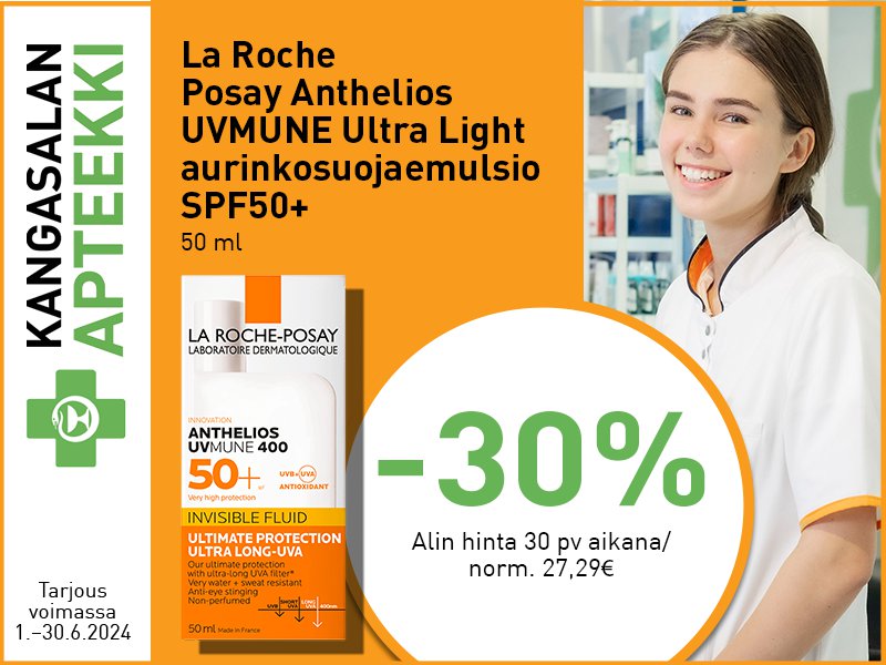 Kesäkuun etuna La Roche-Posay Anthelios UVMUNE Ultra Light aurinkosuojavoide spf 50+ -30%