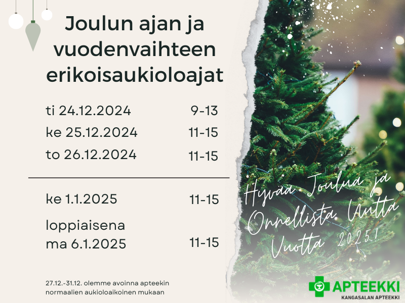 Joulun ja vuodenvaihteen aukioloajat