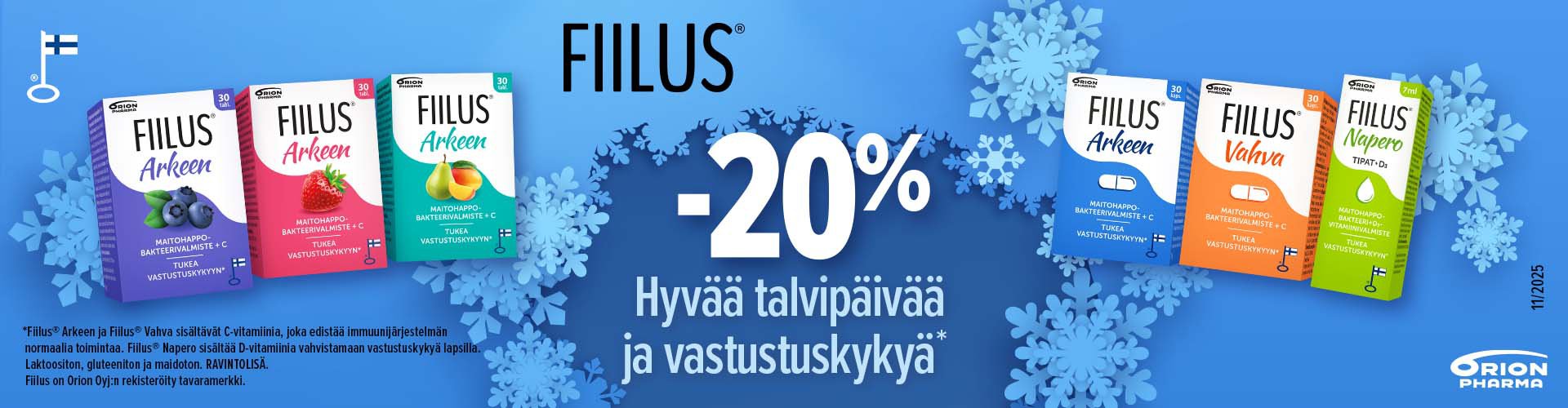 Kaikki Fiilus maitohappobakteerituotteet ovat -20% alennuksessa rajoitetun ajan. Hyödynnä tarjousta ja tue vatsan ja vastustuskyvyn hyvinvointia joka päivä.