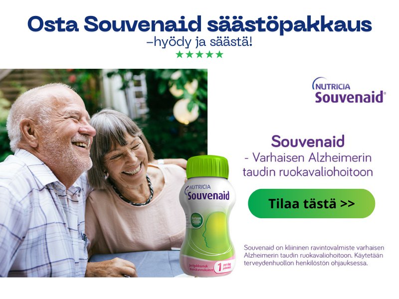 Souvenaid on varhaisen Alzheimerin taudin ruokavaliohoitoon tarkoitettu kliininen ravintojuoma. Souvenaidin ainutlaatuinen ravintoaineyhdistelmä on suunniteltu täyttämään varhaista Alzheimerin tautia sairastavien ravitsemukselliset erityistarpeet.