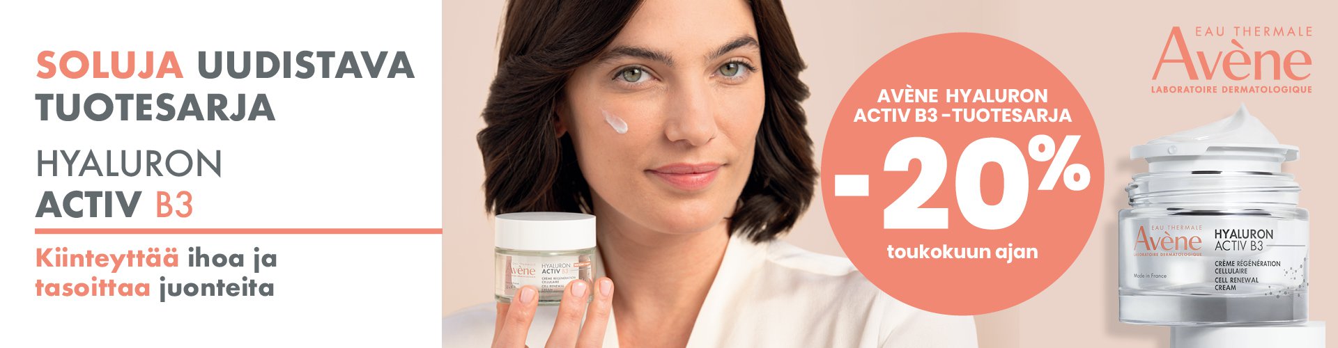 Avène Hyaluron B3 Anti‑Age ‑ihonhoitotuotteet kosteuttavat, silottavat juonteita ja tukevat ihon uudistumista. −20 % toukokuussa.