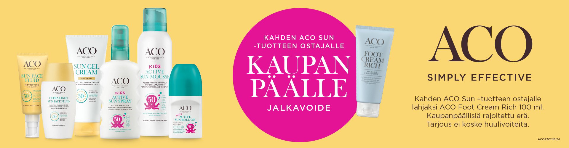 Jalkavoide kaupan päälle! Auringon voimakkailta säteiltä suojautuminen on tärkeää ympäri vuoden, mutta ratkaisevan tärkeää se on keväällä ja kesällä. Tarjoamme laajan aurinkotuotevalikoiman kaikille ihotyypeille ja koko perheelle.