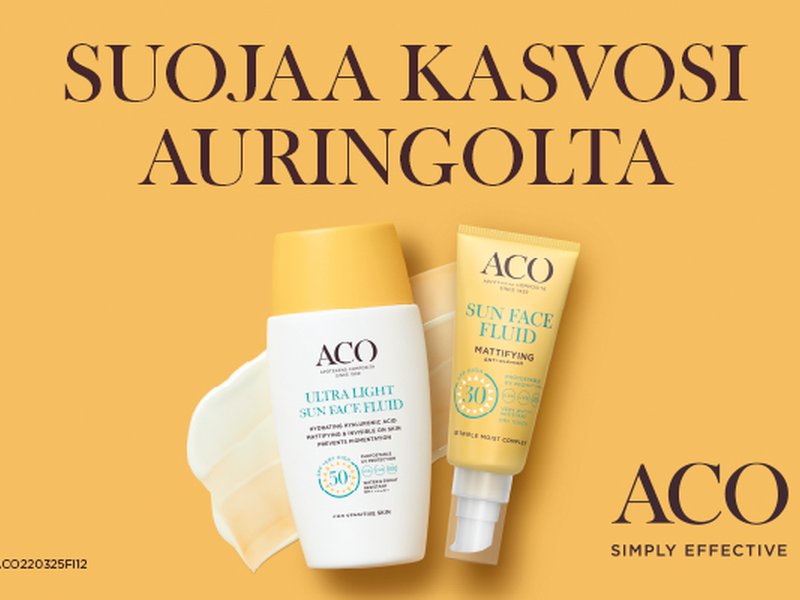 ACO Sun luotettavaa suojaa jokaiselle ihotyypille.Nauti auringosta turvallisesti. Pidä ihosi terveenä ja hyvinvoivana ACO-aurinkotuotteilla.Hoitaa samalla, kun suojaa.varma valinta koko perheen tarpeisiin. kaikille ihotyypeille ja koko perheelle.
