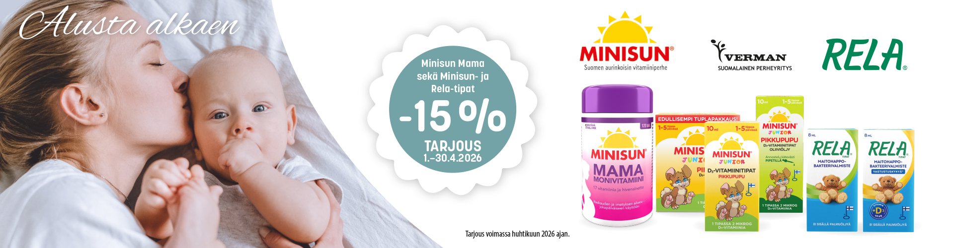 Minisun Monivitamiini Mama on monivitamiinivalmiste erityisesti raskaana oleville ja imettäville naisille. Se sisältää jopa 17 vitamiinia ja hivenainetta. yksi helposti nieltävä tabletti päivässä