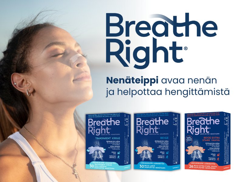 Breathe Right-nenäliuskat tarjoavat välittömän ja lääkkeettömän helpotuksen nenän tukkoisuuteen,syynä flunssa, allergiat tai yön aikana paheneva tukkoisuus, kuorsaus.Liuskat avaavat nenänkäytävät mekaanisesti,mikä lisää ilmanvirtausta,helpottaa hengitystä