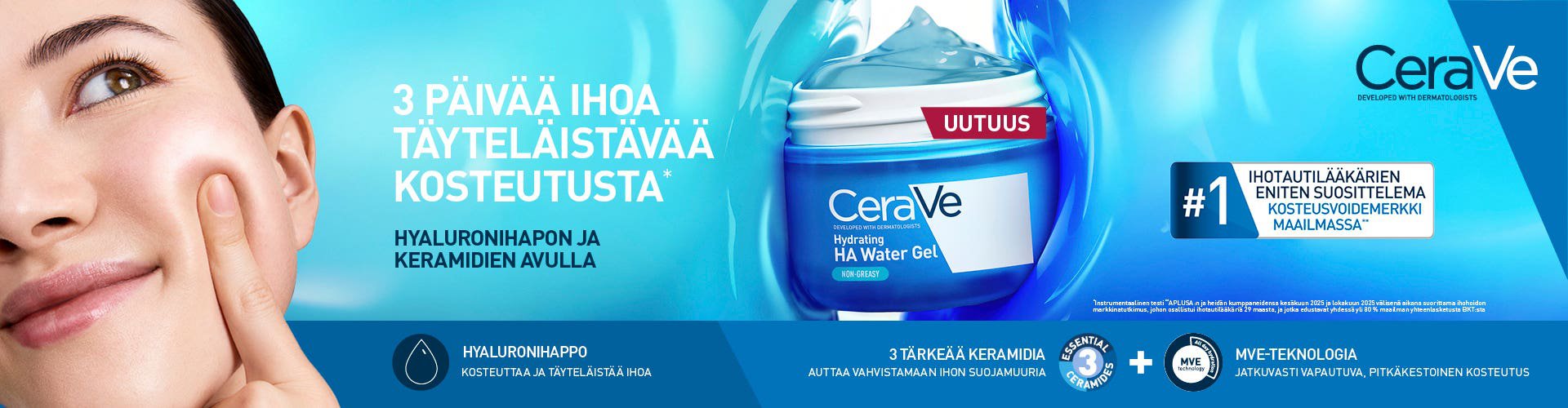 Erittäin kosteuttava ja kevyt geelivoide kasvoille. Kosteuttaa ihoa jatkuvasti jopa 72 tunnin ajan* ja auttaa  vahvistamaan ihon suojamuuria. Sisältää 3 tärkeää keramidia, hyaluronihappoa ja niasiiniamidia.Geelivoiteen kevyt ja nopeasti imeytyvä koostumus