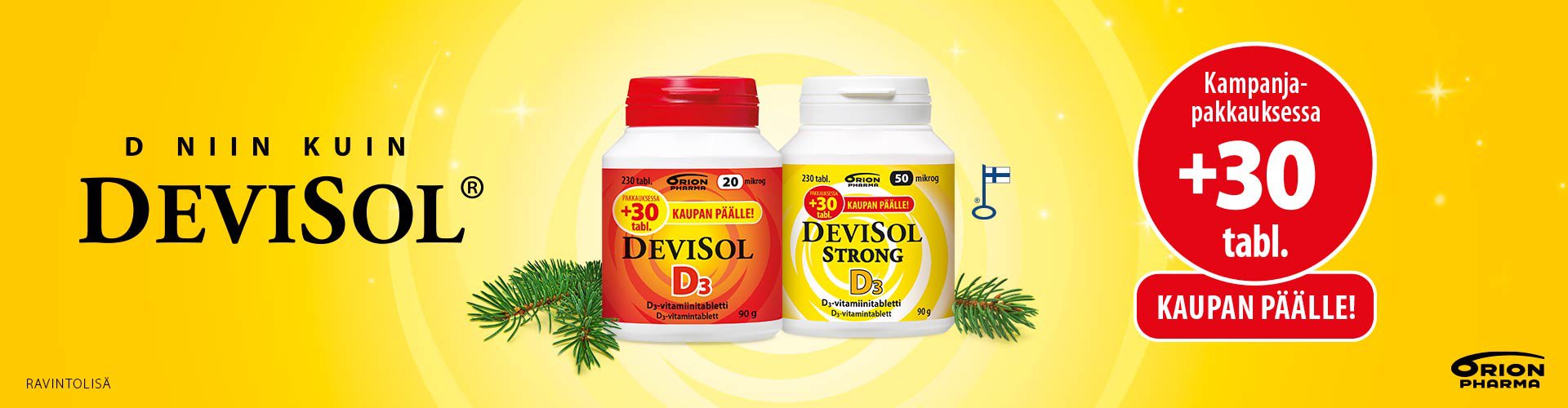 DeviSol valmisteet sisältävät hyvin imeytyvää D3-vitamiinia, joka vahvistaa vastustuskykyä. Suosittele asiakkaillesi DeviSol-valmistetta päivittäisen D-vitamiinin saannin turvaamiseksi ympäri vuoden. DeviSol Strong -valmisteen vahva D3-vitamiinipitoisuus
