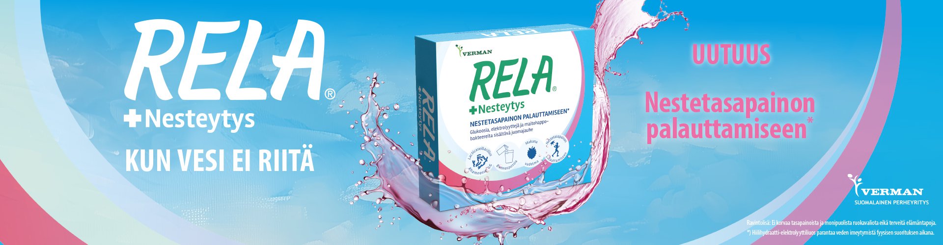 Uutuus! Kun vesi ei riitä. Glukoosia, elektrolyyttejä ja maitohappobakteereita sisältävä juomajauhe.