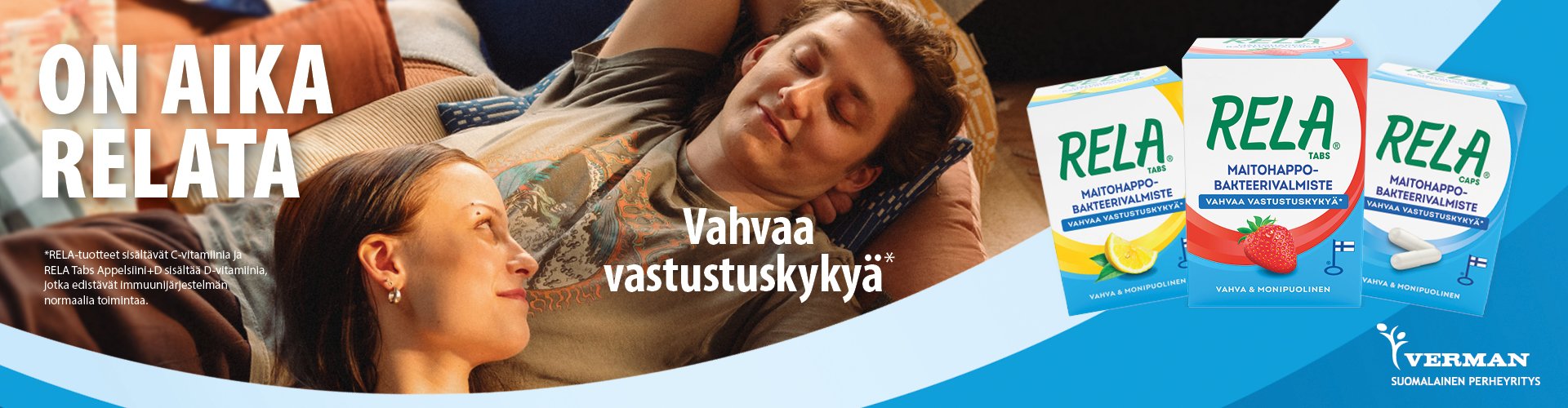 RELA maitohappobakteerivalmisteet – vahva ja monipuolinen vastustuskykyä tukeva purutabletti RELA Tabs tai nieltävä kapseli rela caps.