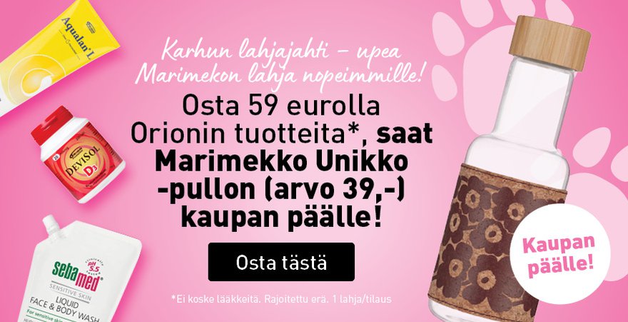 Keräile Orionia 59 eurolla saat Marimekon Unikko-pullon.