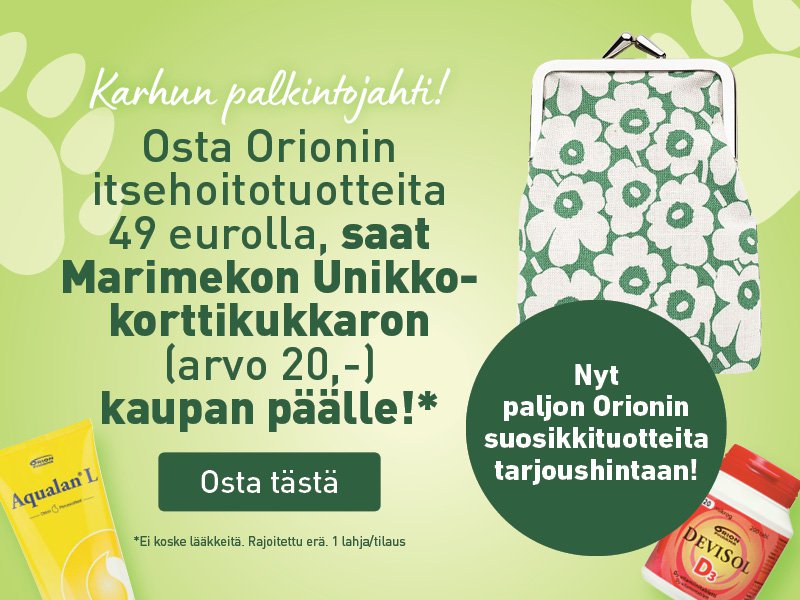 Kerää Orionin tuotteita 49 eurolla saat lahjan.