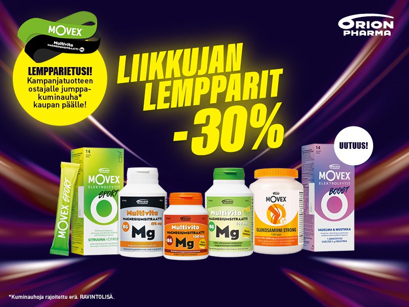 Multivita magnesium ja movex tuotteet halvalla ja kuminauha kaupan päälle.