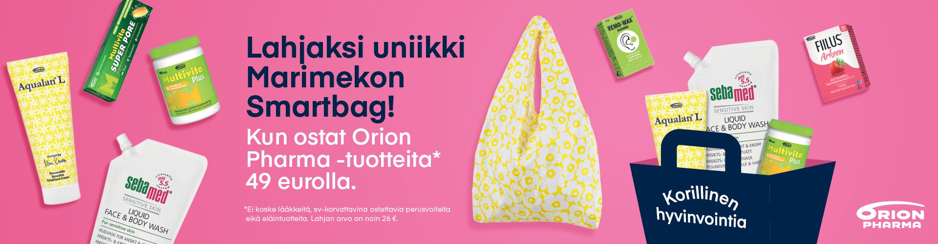 Osta 49 eurolla Orionin tuotteita saat Marimekon Smartbagin lahjaksi!