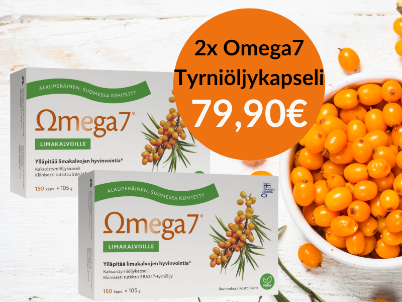 Omega 7 tyrniöljykapselit 2x150kaps. vain 79,90.