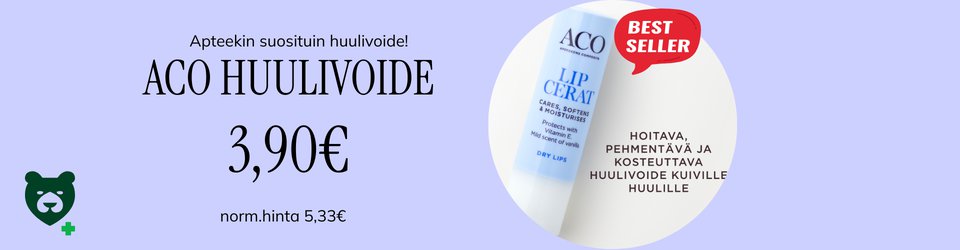 Suosittu Aco huulivoide suojaa ja kosteuttaa huulia.