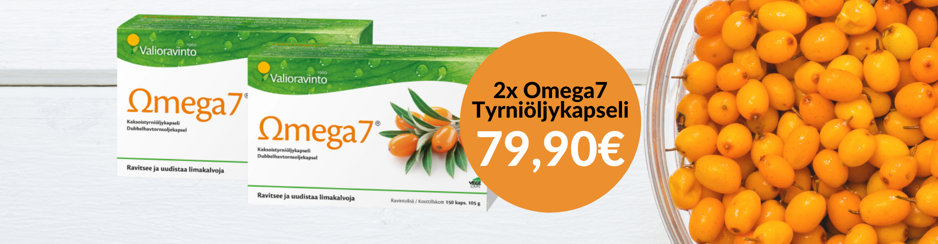 Omega7 tyrniöljykapselit 2x150kaps vain 79,90€