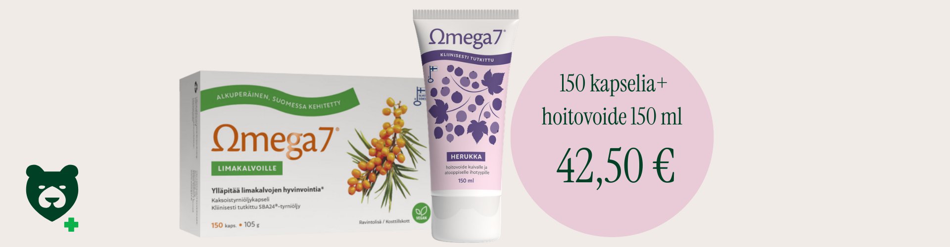 Omega 7 tyrniöljykapselien tilaajalle lahjaksi Herukka hoitovoide.