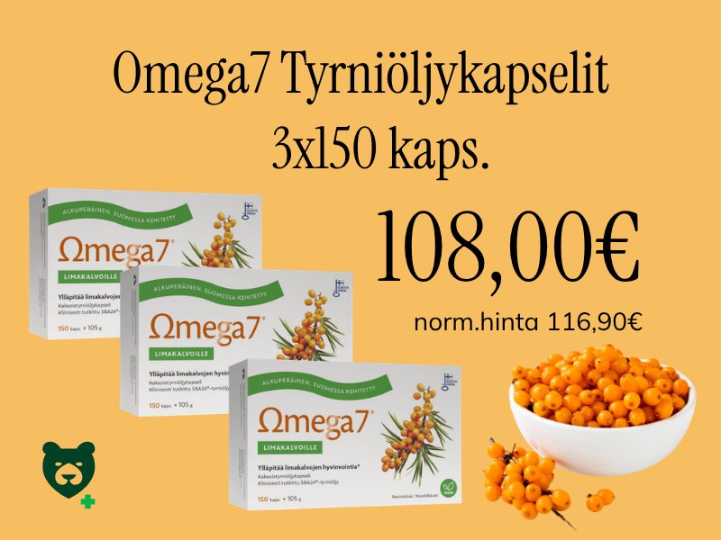 Aito kotimainen tyrniöljykapseli halvalla.