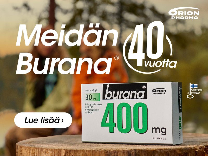 Burana 400 mg tabletti tilapäisiin kipu-ja kuumetiloihin. Vaikuttava aine ibuprofeeni. Neuvottele käytöstä lääkärin kanssa, jos olet yliherkkä jollekin särkylääkkeelle, sinulla on astma, vatsahaava, sydän-, munuais- tai maksasairaus tai verenvuototaipumus