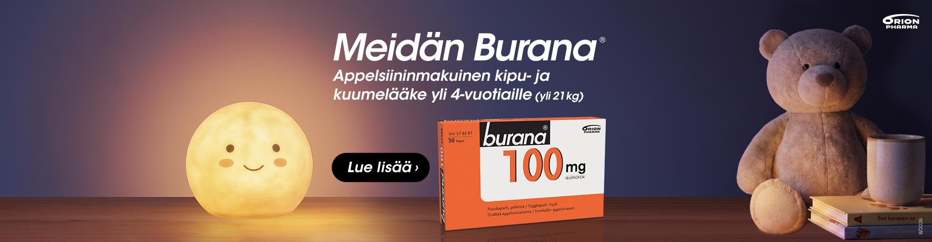 Burana 100 mg pehmeä purukapseli on kipu-ja kuumelääke yli 4-vuotiaille (yli 21 kg painaville) lapsille lyhytaikaiseen käyttöön. Sopii myös yli 12-vuotiaille nuorille ja aikuisille.