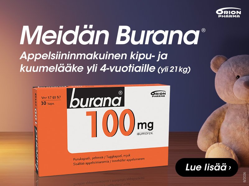 Burana 100 mg pehmeä purukapseli on kipu-ja kuumelääke yli 4-vuotiaille (yli 21 kg painaville) lapsille lyhytaikaiseen käyttöön. Sopii myös yli 12-vuotiaille nuorille ja aikuisille.