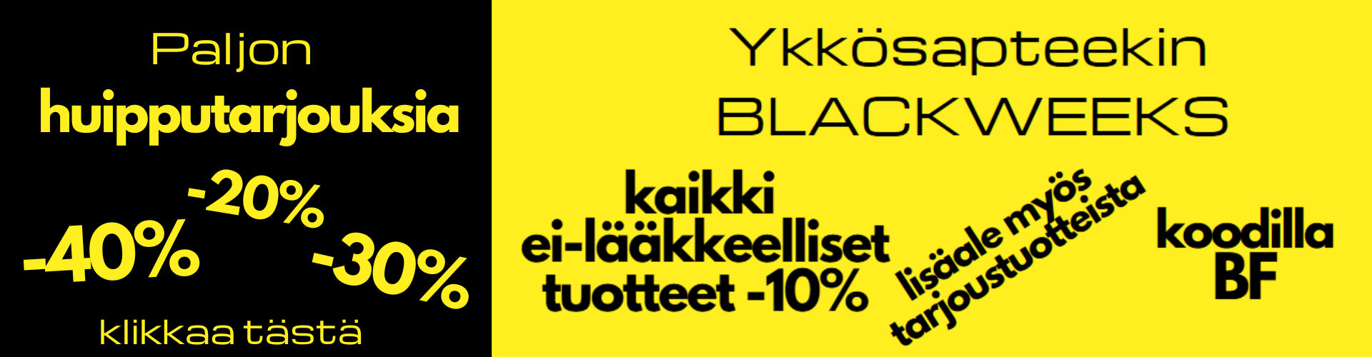 Apteekin Black Friday Black Weeks tarjouksia