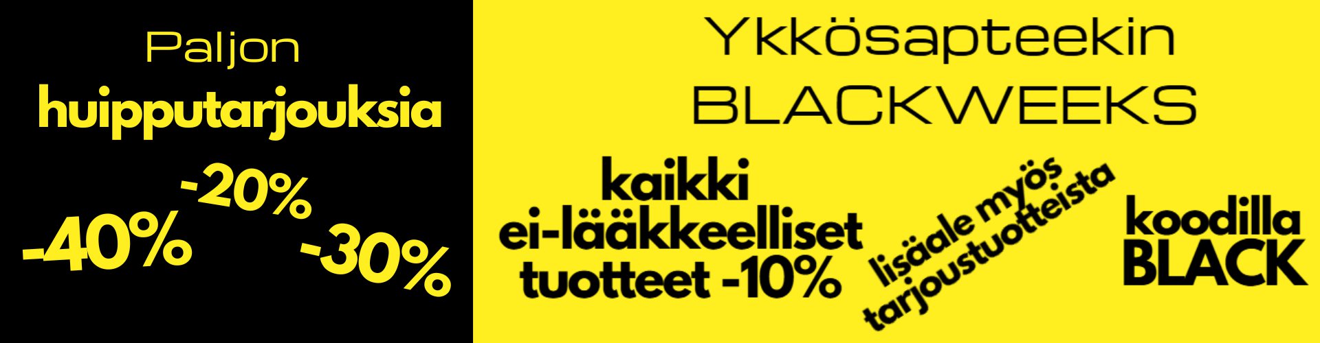 Apteekin Black Friday Black Weeks tarjouksia