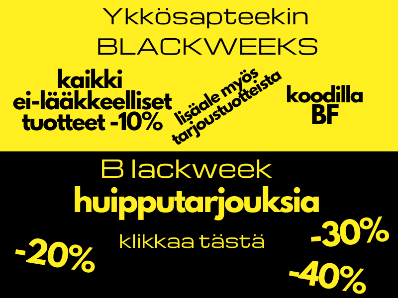 Apteekin Black Friday Black Weeks tarjouksia