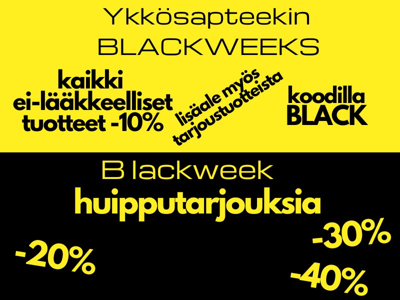 Apteekin Black Friday Black Weeks tarjouksia