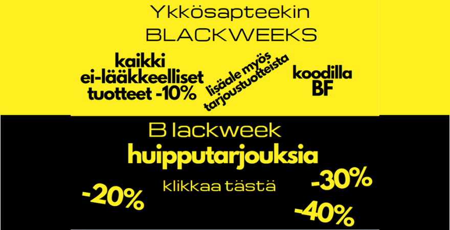 Apteekin Black Friday Black Weeks tarjouksia