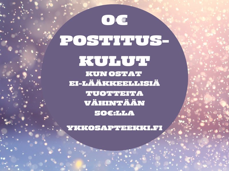 0€ toimituskulut kun ostat vähintään 50€ ei-lääkkeellisiä tuotteita