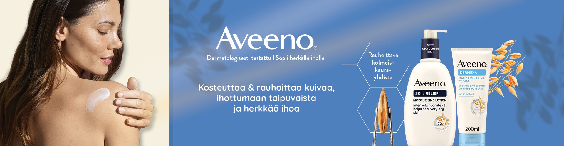 Ihonhoitoon Aveeno sarja tarjouksessa apteekissa helmikuussa 25