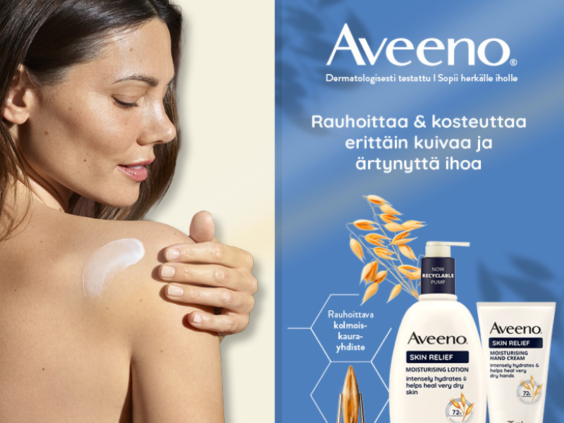 Ihonhoitoon Aveeno sarja tarjouksessa apteekissa helmikuussa 25