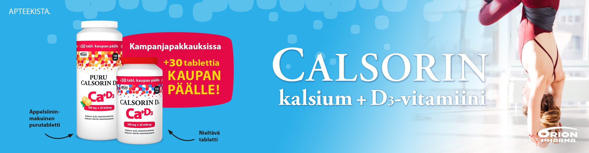 Calsorin kalsium ja d-vitamiini valmiste tarjouksessa, maaliskuun tarjous, kampanjapakkaus