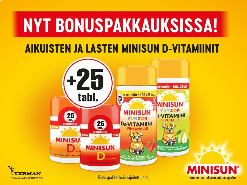 Minisun d-vitamiini bonuspakkaukset apteekista