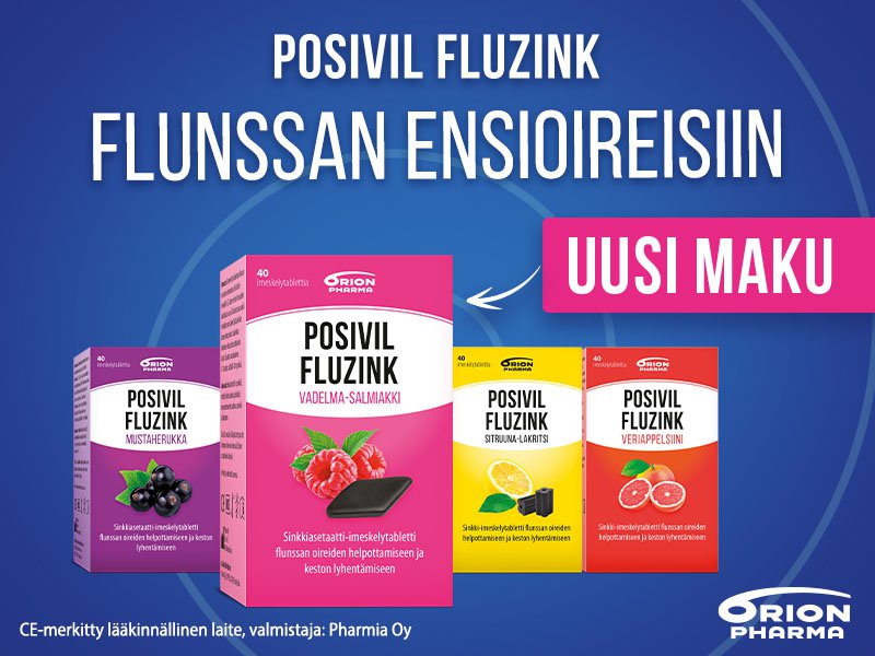 Flunssan ensioireisiin Posivil Fluzink tarjoushintaan apteekista